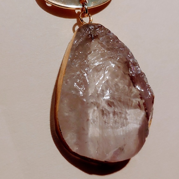 Pink Quartz Teardrop Long Statement Necklace - Picture 2 of 8